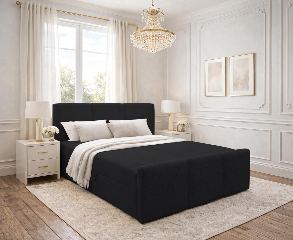 BOXBETT ANKARRA 160x200 cm mit Bettkasten und Matratze - Schwarz + TOPPER - Schwarz, Holz/Holzwerkstoff (160/200cm) - AX Living