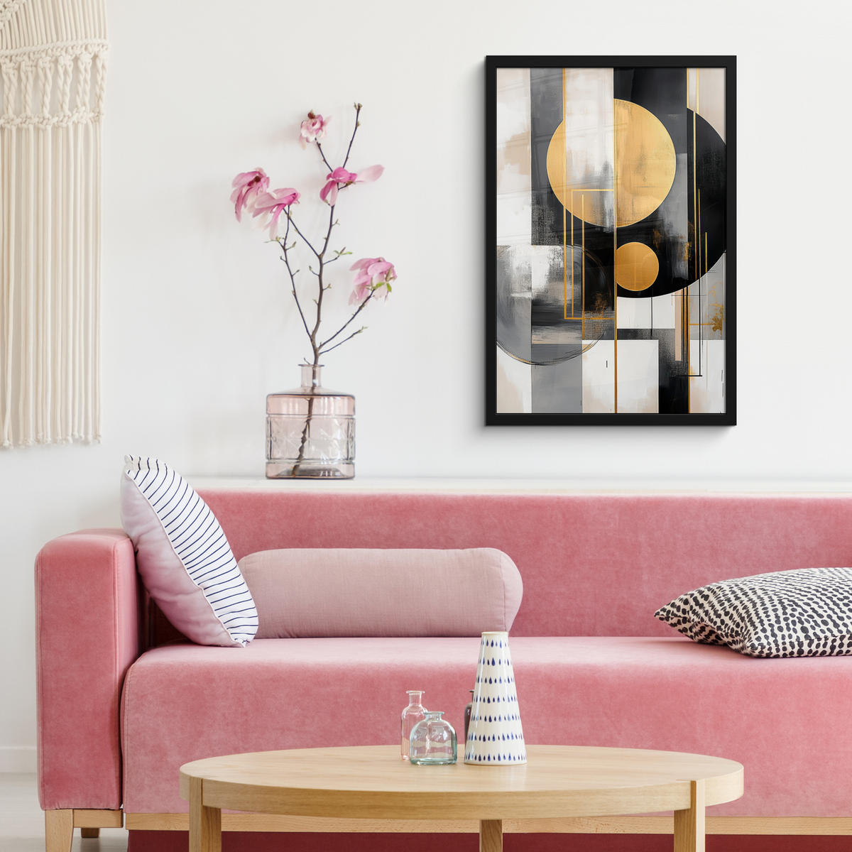 GERAHMTES BILD Abstrakt - Gold - Silber - Formen - Ästhetisch - Modern 40x60 cm - Goldfarben, Papier (40/60cm) - MuchoWow