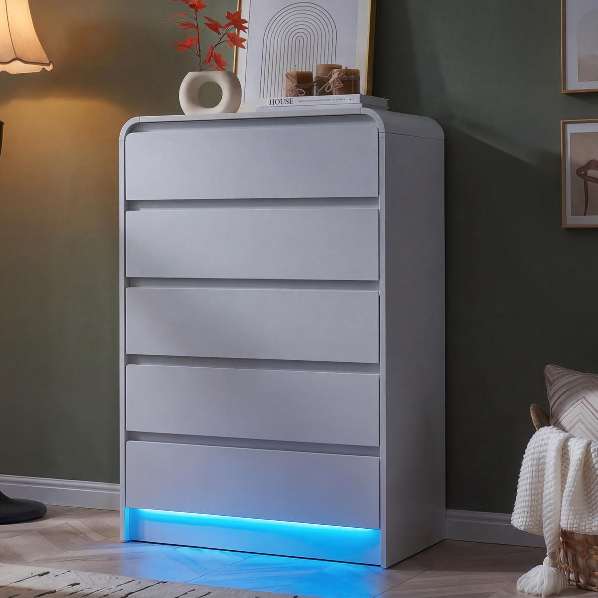 KOMMODE 5 Schubladen mit LED-Beleuchtung, Weiß,73x40x110 cm - Weiß, Holz (40/110/73cm) - PARAFTA HOME