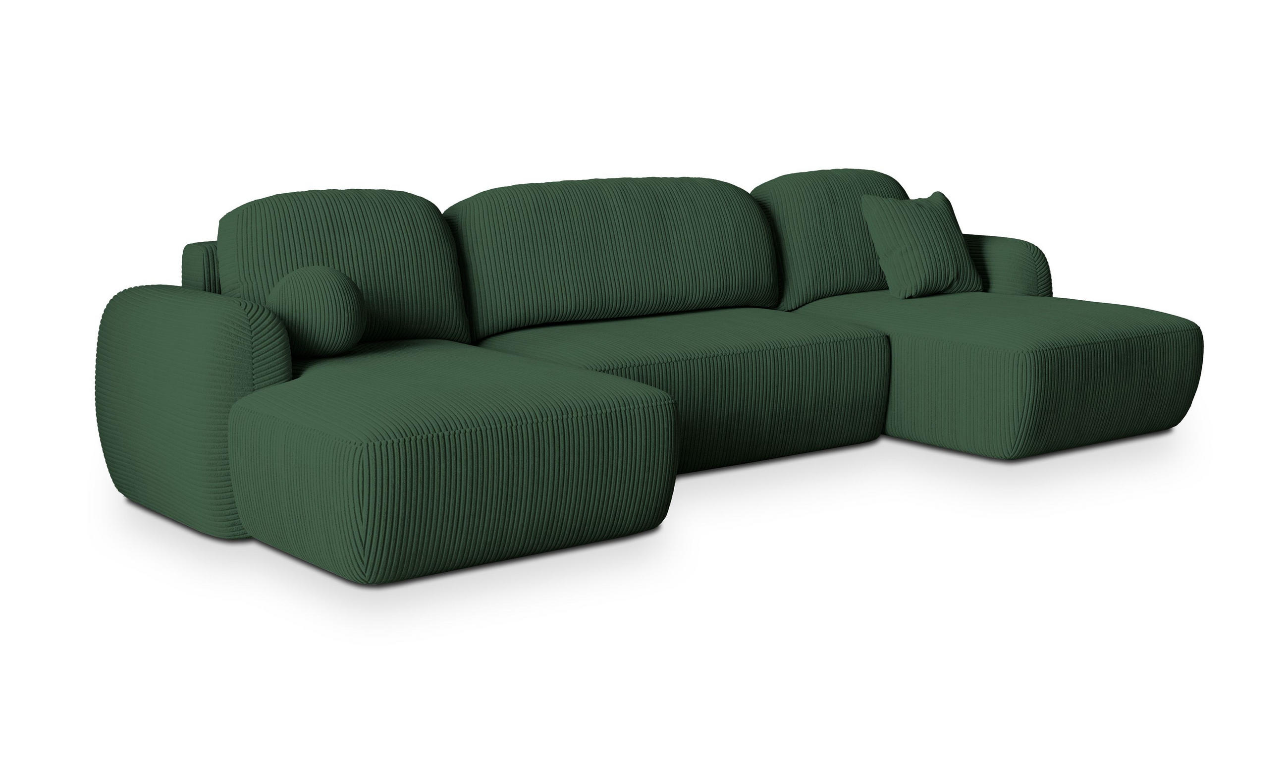 WOHNLANDSCHAFT SAVONA P Grün Kordstoff mit Schlaffunktion - Grün, Holz (320/90/148cm) - MASSENO