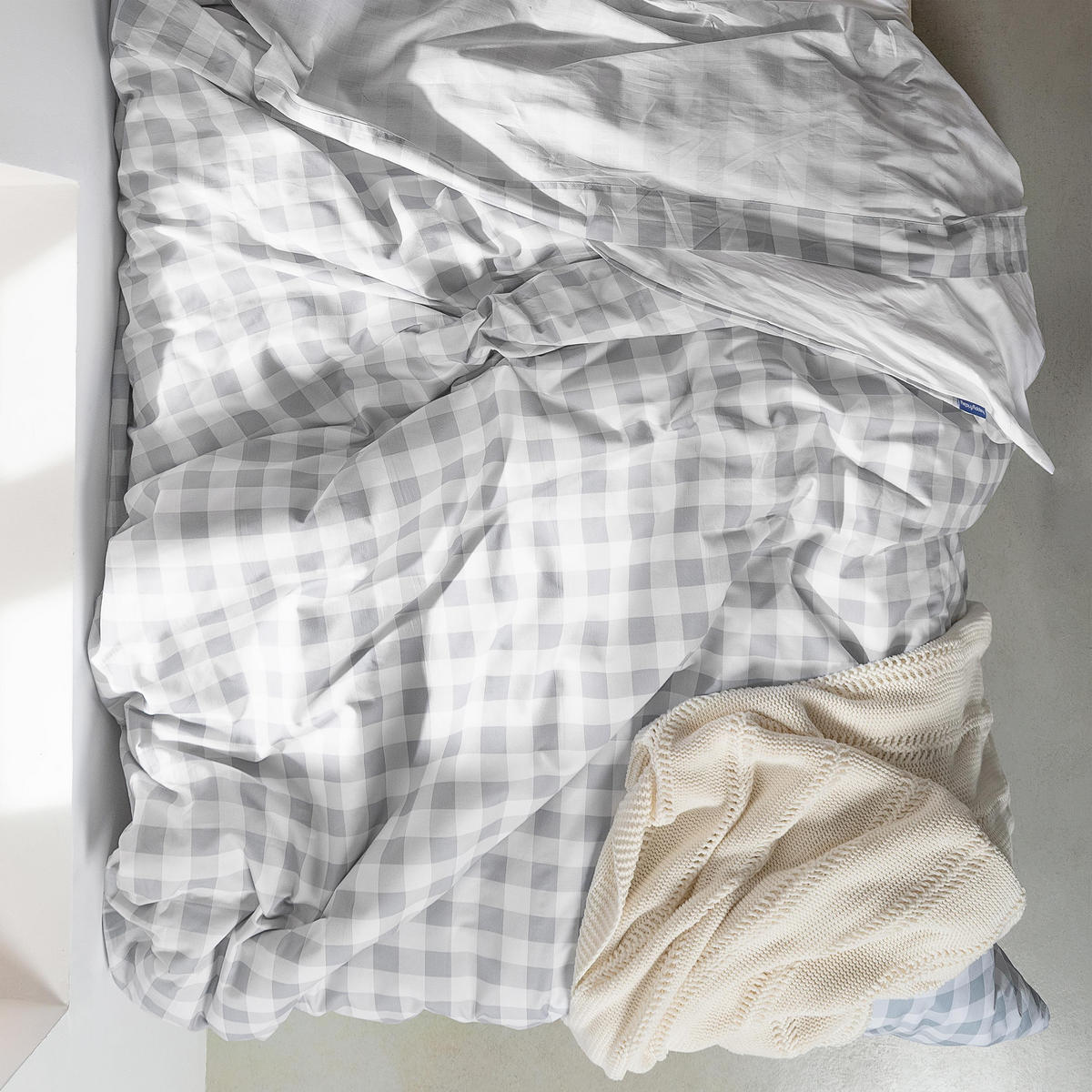 BETTBEZUG 2er-Set teiliges vichy 135/140x200 cm (standardgrösse) grau - Grau, Textil (140/200cm) - Happy Friday