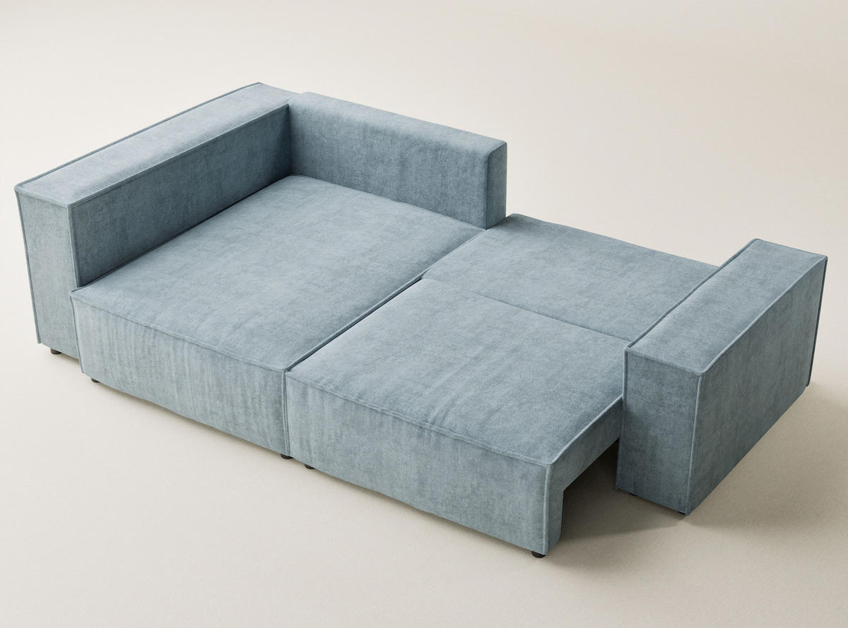 ECKSOFA MIT SCHLAFFUNKTION Tonga Hellblau Webstoff - Schwarz/Hellblau, Holz/Holzwerkstoff (105/225cm) - Maison de Reve