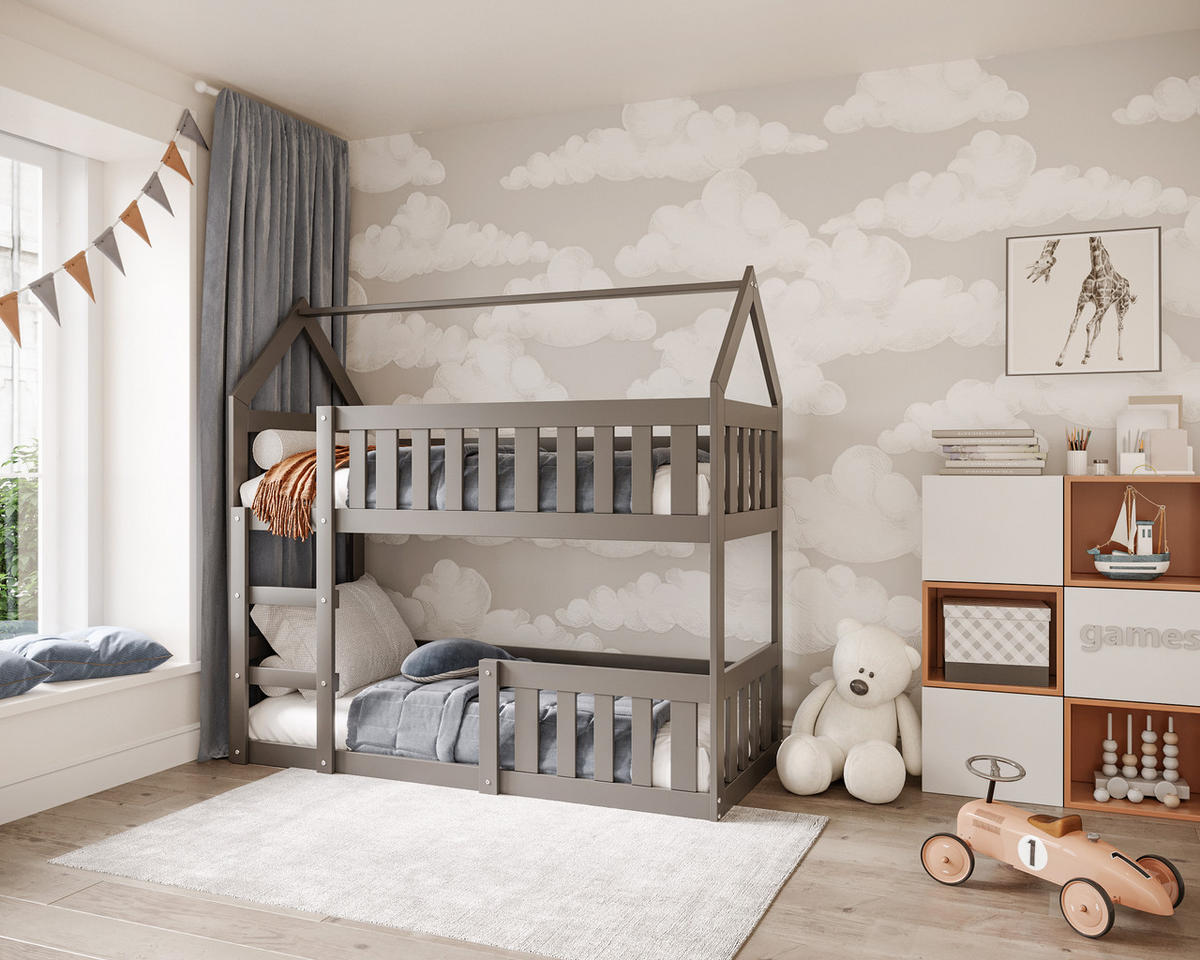 KINDERBETT LILI Hausbett 160x80cm mit Matratzen Grau - Grau, Holz (80/160cm) - Luxkor24