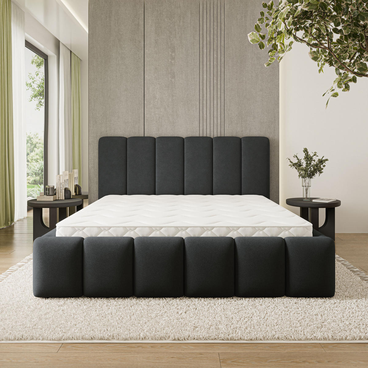 POLSTERBETT ATTORA SR 120x200 cm mit Bettkästen - Schwarz - Schwarz, Holz (120/200cm) - MASSENO