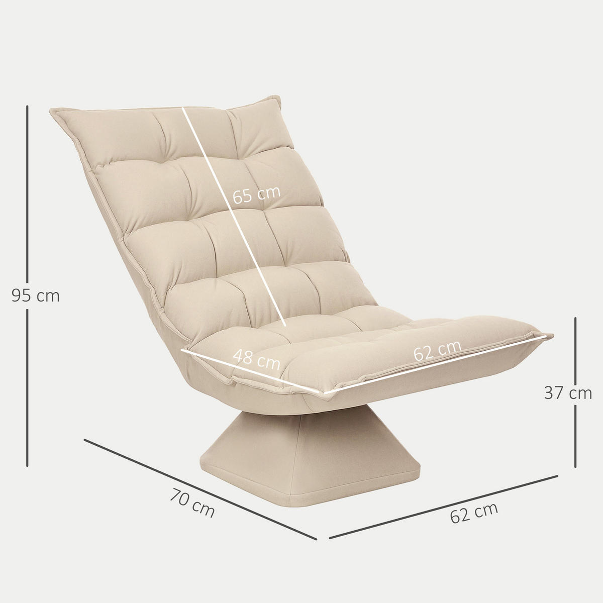 BODENSTUHL Bodensofa mit Verstellbarer Rückenlehne für Wohnzimmer, Büro Beige - Beige, Metall (70/95/62cm) - HOMCOM
