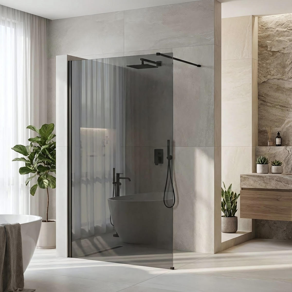 DUSCHWAND Rea Flexi Grey / Black 120 - Schwarz, Glas (120/120/195cm) - REA