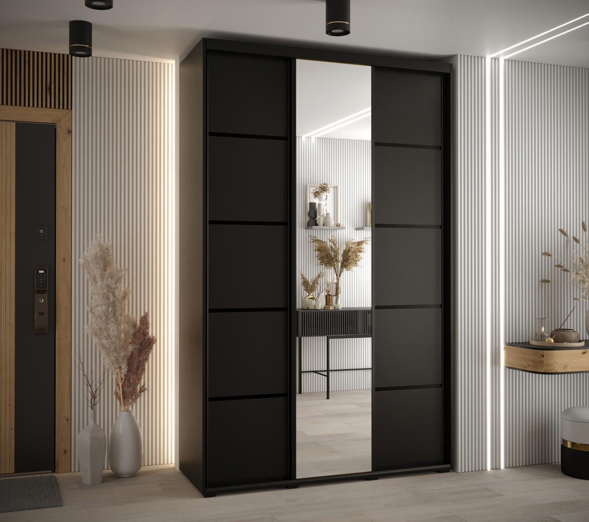 SCHWEBETÜRENSCHRANK 235,2/160/45 3-türig - Schwarz, Holz/Metall (160/235/45cm) - Abiks Möbel