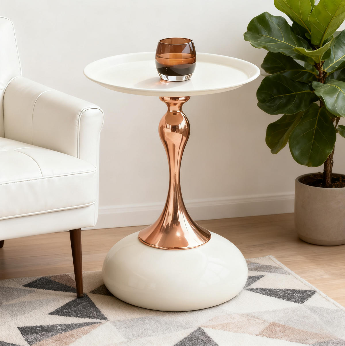 BEISTELLTISCH rund aus Metall White+Gold für kleine Räume - Weiß, Metall (38/38/54cm) - Meubliv