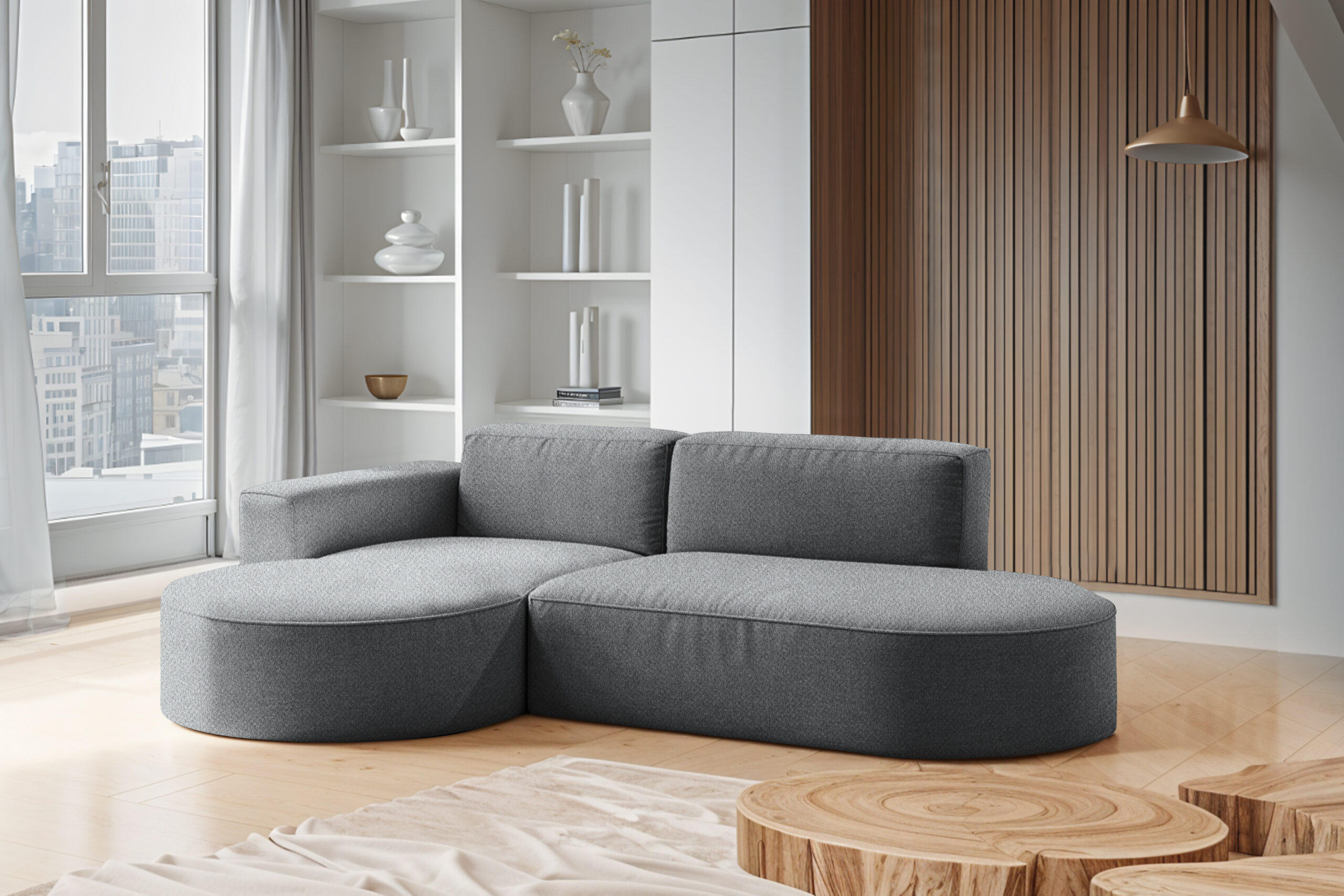 ECKSOFA Modena Studio Falten, Stoff Alpine, Anthrazit Links - Anthrazit, Holz (165/236cm) - Kaiser Möbel