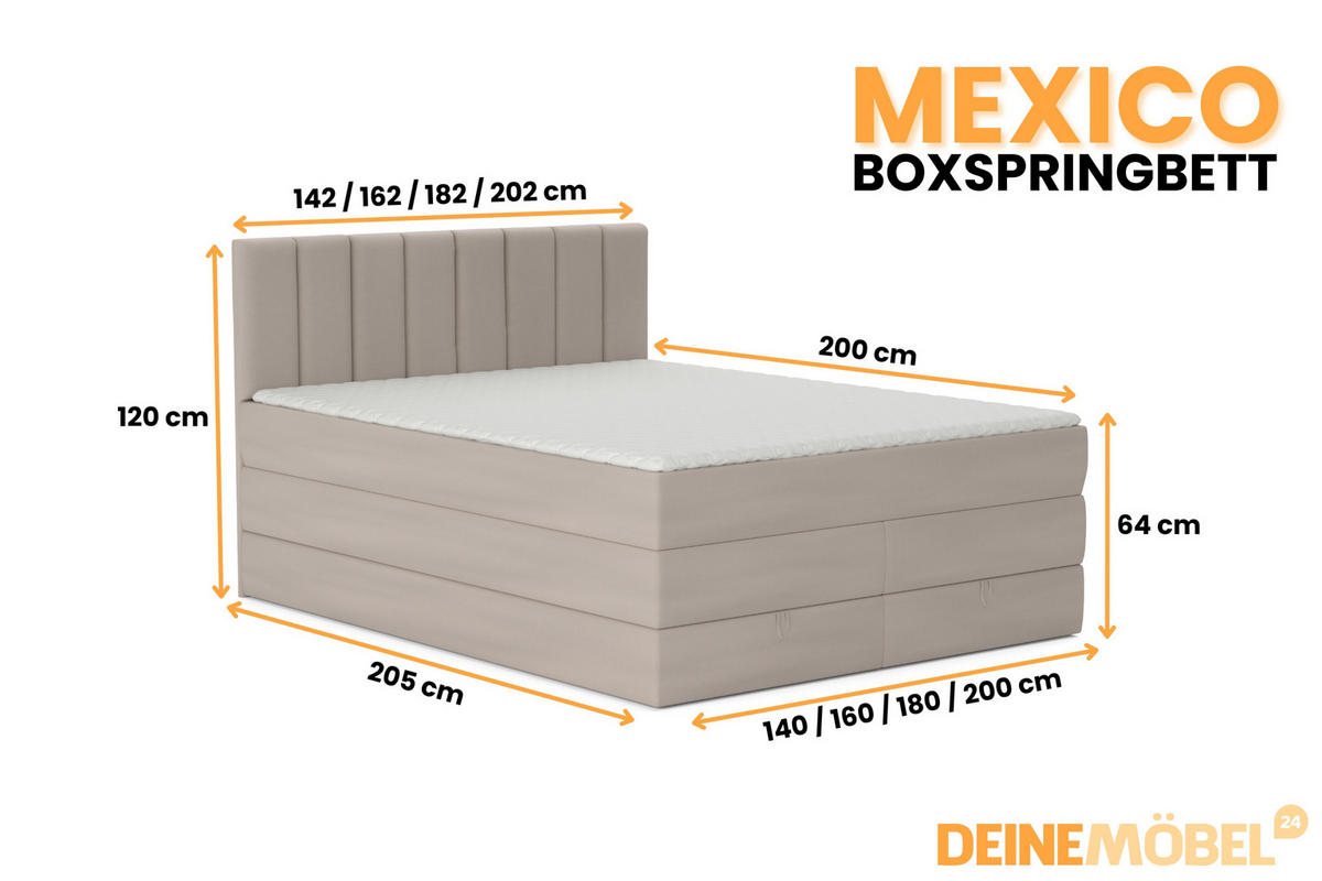 BOXBETT MEXICO 140/200 in Velours Beige mit Doppelmatratze - Beige, Holz/Holzwerkstoff (140/200cm) - Deine Möbel 24