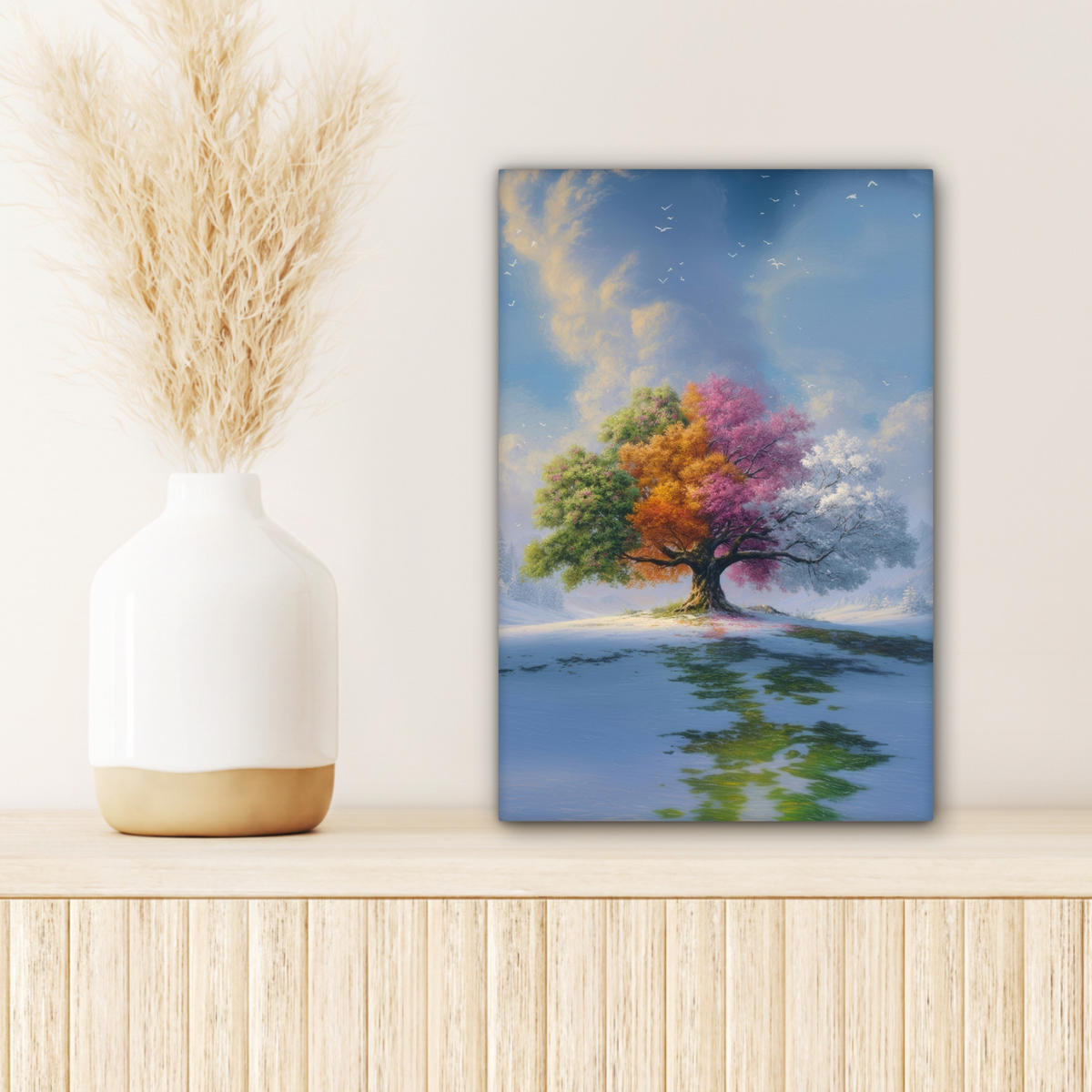 LEINWANDBILD Baum - Jahreszeiten - Winter - Landschaft Deko Wohnzimmer 20x30 cm - Multicolor, Textil (20/30cm) - MuchoWow