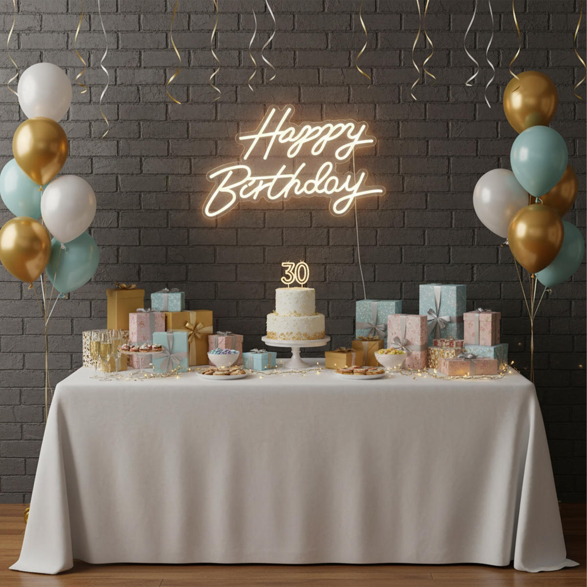 LEUCHTSCHILD Warmweiß Happy Birthday - Creme, Kunststoff (1/40/28cm) - Relaxdays