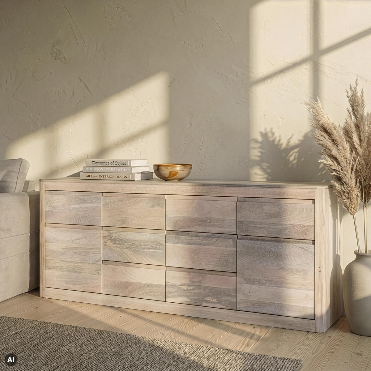 SIDEBOARD Mango 200x40x80 weiß lackiert TORONTO #370 - Weiß, Holz (200/80/40cm) - Massivmoebel24
