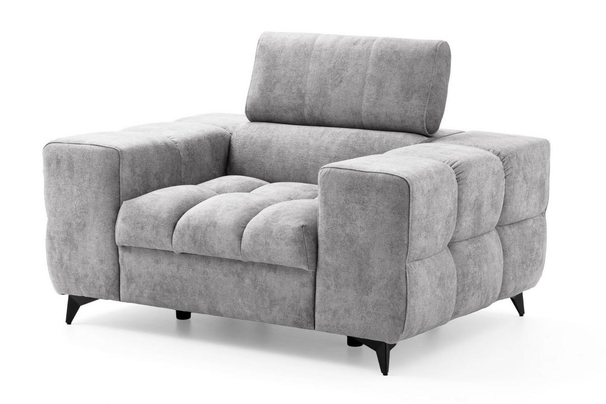 SESSEL PUDDING mit verstellbare Kopfstütze Velours Grau - Schwarz/Grau, Holz/Textil (140/93/100cm) - Muffo