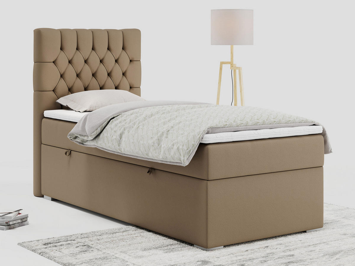 BOXBETT PERA 90/200 Braun Kunstleder - H3 - Links Seite - Braun, Holz/Textil (90/200cm) - MKS