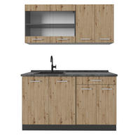 SINGLEKÜCHE R-Line Artisan Eiche/Anthrazit 140 cm ohne AP - Anthrazit/Eiche Artisan, Holzwerkstoff (140/81.6/46cm) - Vicco