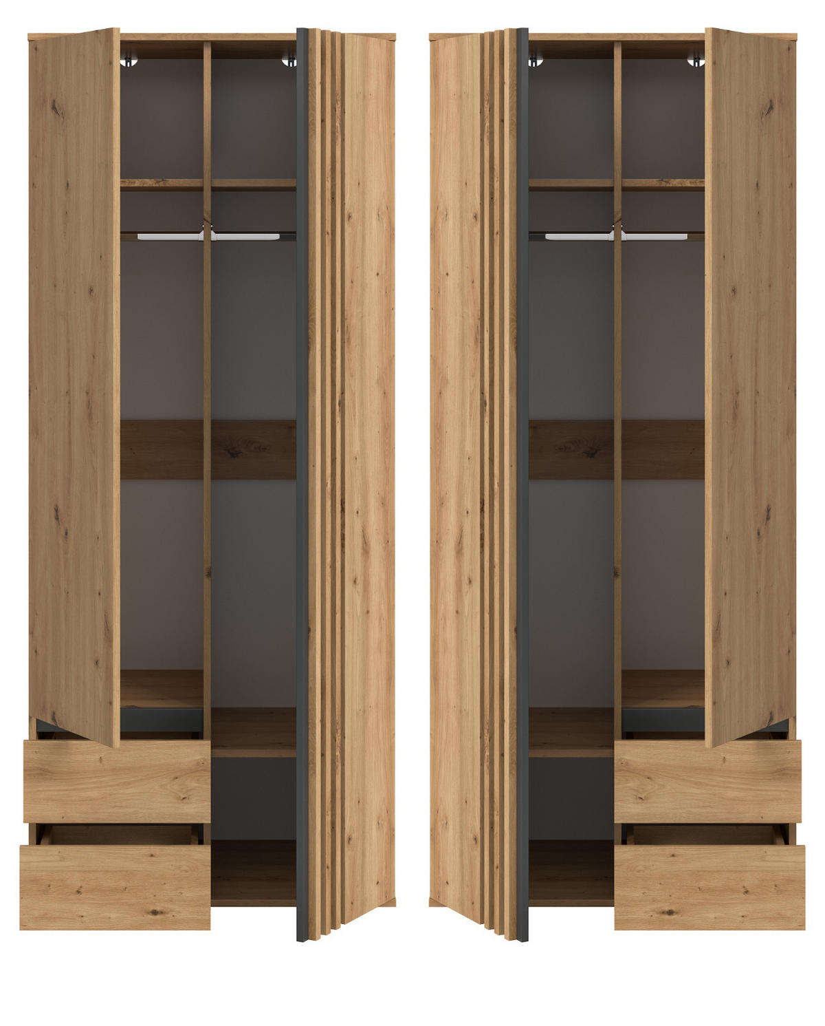 KLEIDERSCHRANK Eiche Artisan, grau 80 x 192 cm, Wäscheschrank 2-türig - Anthrazit/Eiche Artisan, Holzwerkstoff (80/192/56cm) - Inn.Furn