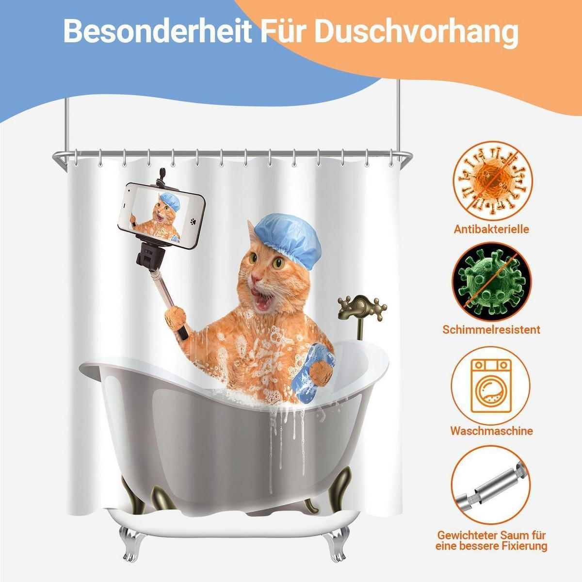 DUSCHVORHANG Cat Selfies 180 x 200 cm - Multicolor, Textil (180/200cm)