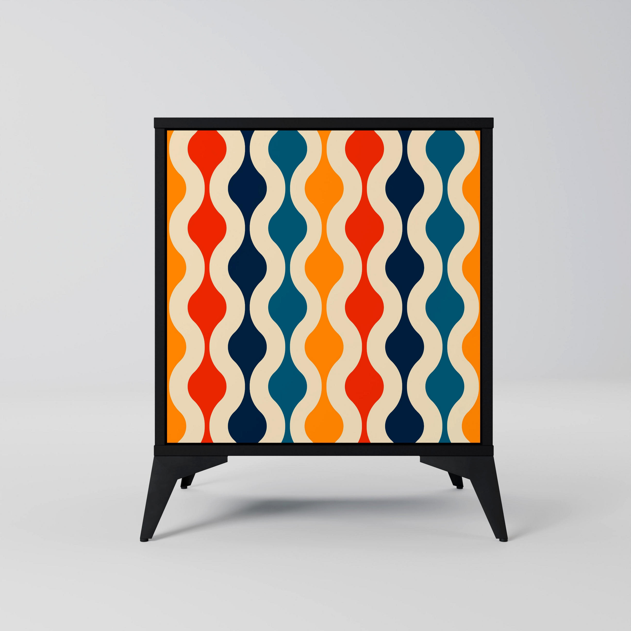 SIDEBOARD COLORFUL NOSTALGIA, Schwarz, 57,5x42x70,5 cm, Schwarze Metall-Sternfüße - Multicolor/Schwarz, Holzwerkstoff/Metall (57.5/70.5/42cm) - SpaceRebels