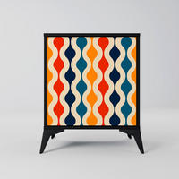 SIDEBOARD COLORFUL NOSTALGIA, Schwarz, 57,5x42x70,5 cm, Schwarze Metall-Sternfüße - Multicolor/Schwarz, Holzwerkstoff/Metall (57.5/70.5/42cm) - SpaceRebels