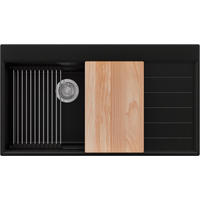 SPÜLBECKEN Sydney, 2-er set Schwarz 90/50 cm 1 Becken + Ablauf-Set + Küchenzubehörset ab 60er Unterschrank - Chromfarben/Beige, Kunststoff (90/20/50cm) - Primagran