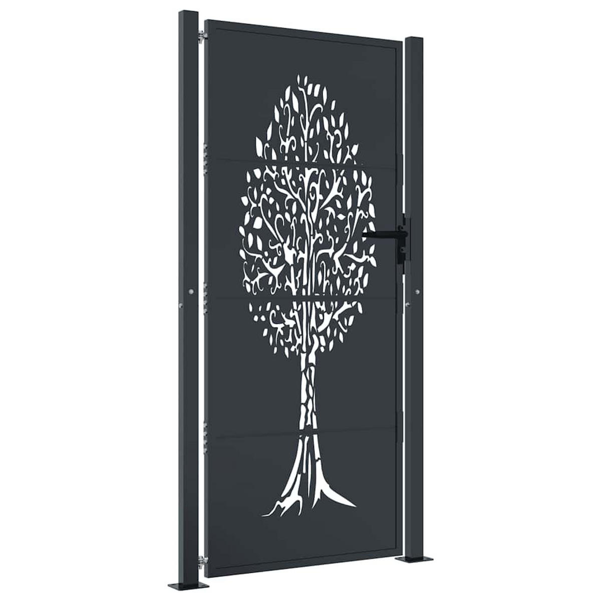 GARTENTOR im Baum-Design, 110/180 cm, aus Stahl, in Anthrazit, modern - Grau, Metall (175/180cm) - vidaXL