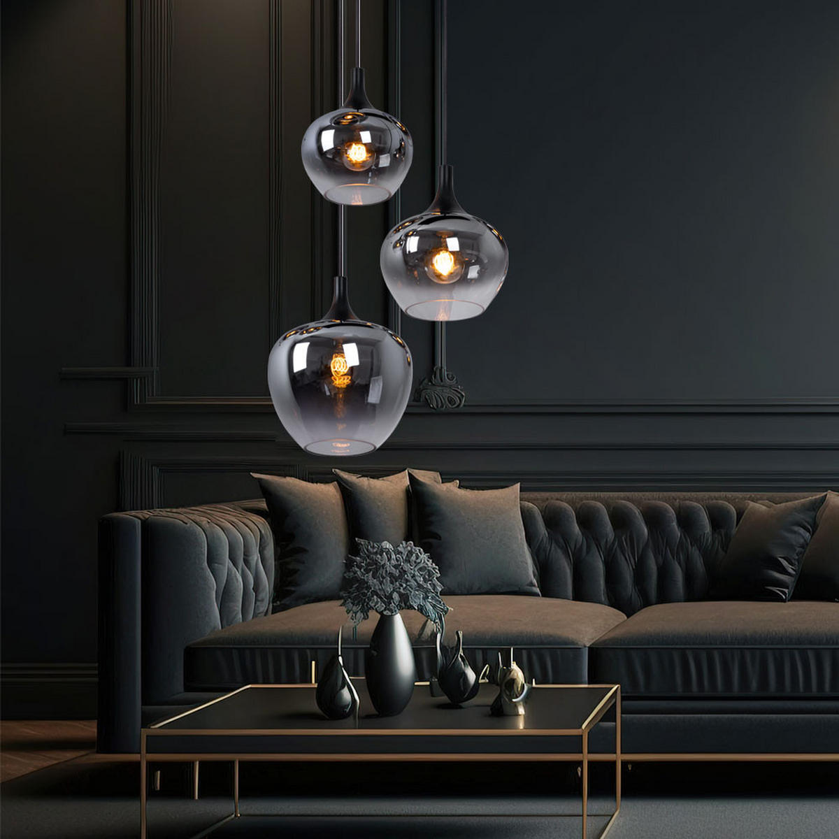 HÄNGELEUCHTE Metall Glas Grau - Grau, Glas (48/48/120cm)