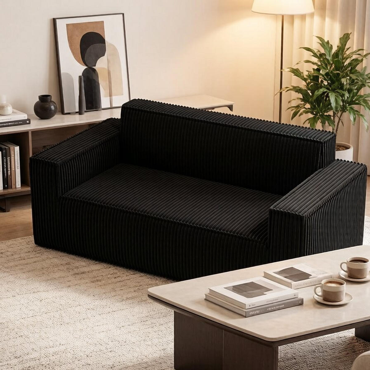 2-SITZER SOFA Cord Schwarz - Schwarz, Textil (178/70/86cm) - WISHDOR