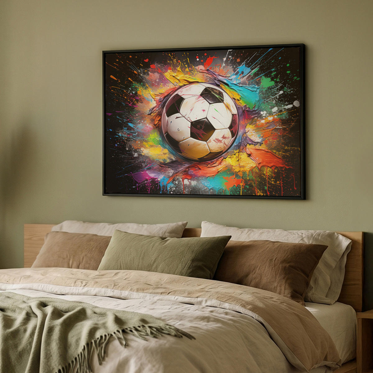 LEINWAND Bilder mit Rahmen - Fußball - Farbe - Farben - Schwarz - Weiß - 100x70 - Weiß, Textil (100/70cm) - MuchoWow