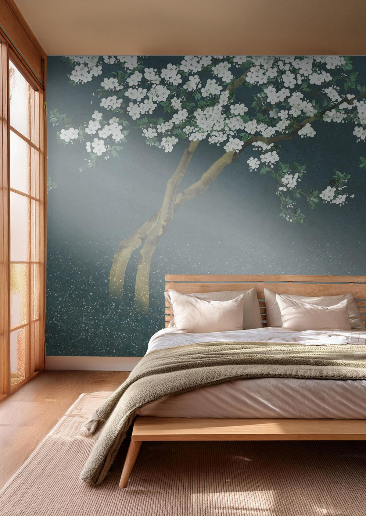 FOTOTAPETE Kirschblüten 371 x 280 cm - Blau, Papier (371/280cm) - Sanders & Sanders