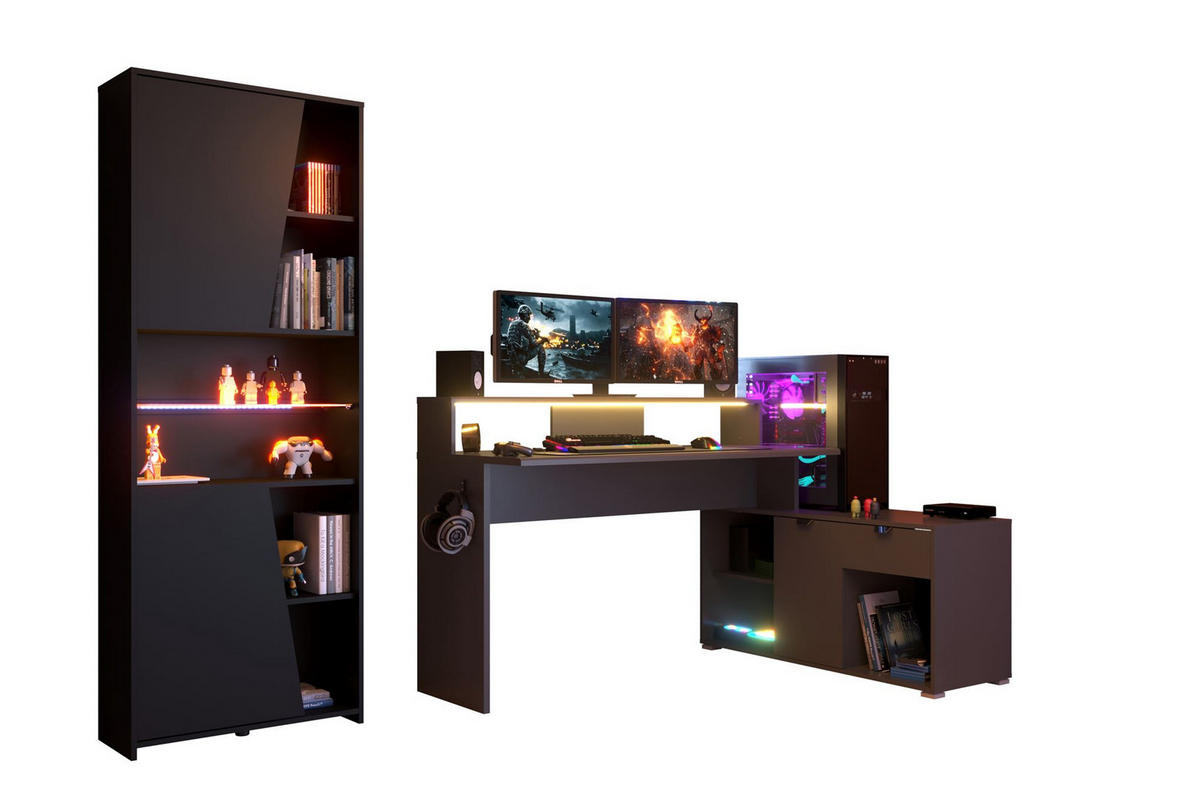GAMING Schreibtisch Parisot Work 2-tlg. Holznachbildung Grau/Schwarz - Schwarz/Grau, Kunststoff (200/100/95cm) - 58aufmkessel