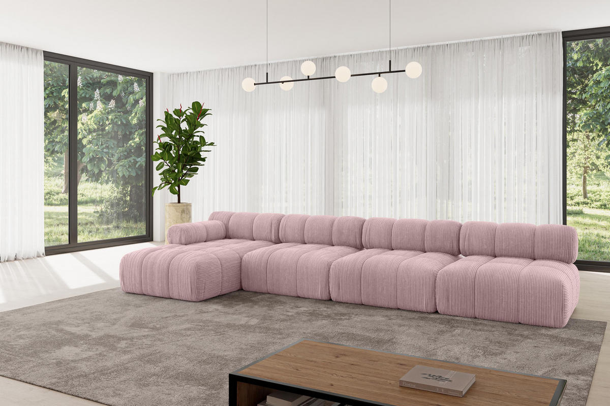 ECKSOFA modulares Sofa Razon-L3 - 380x160x70 cm Rosa Cord - Rosa, Holzwerkstoff/Textil (380/160cm) - ALTDECOR