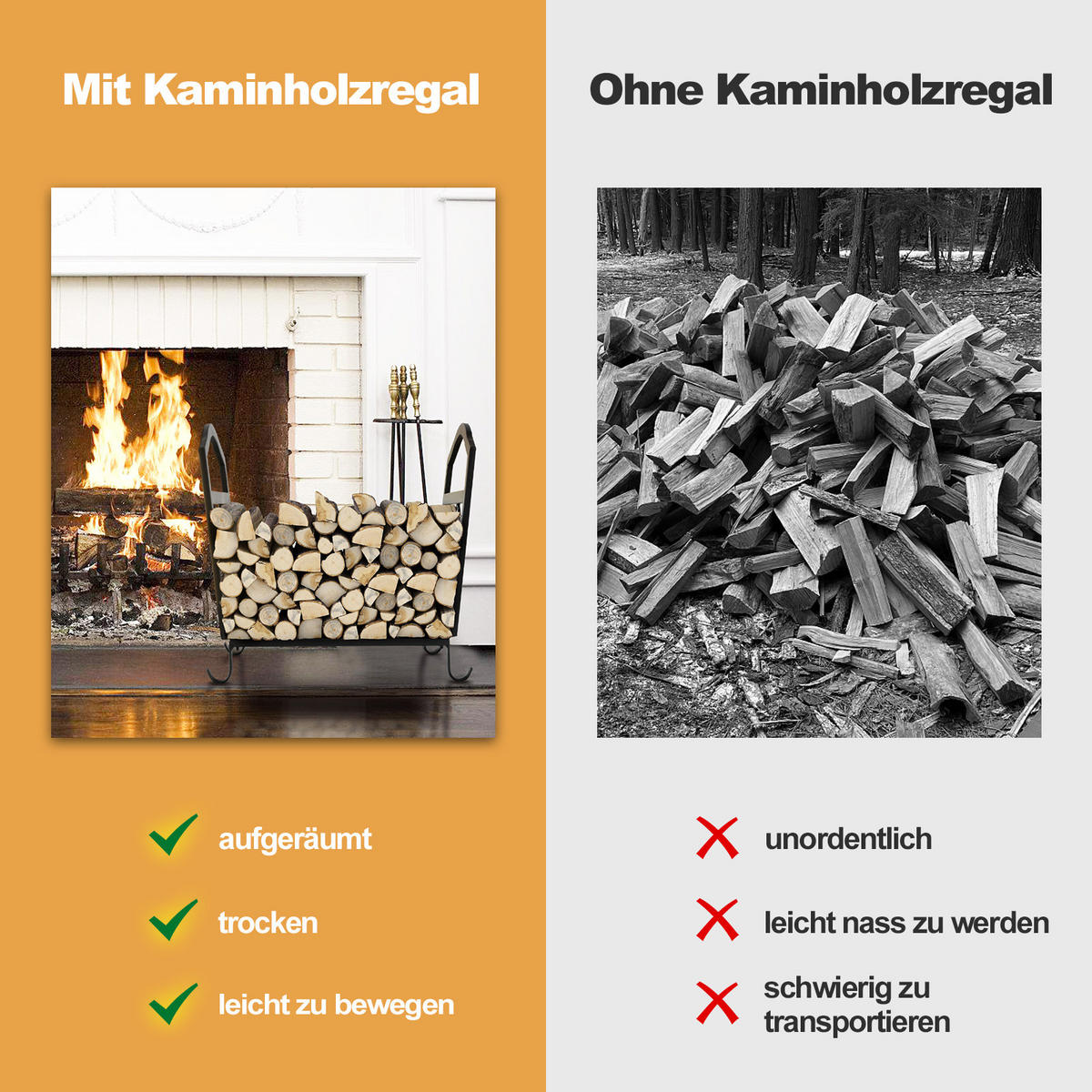 KAMINHOLZREGAL Schwarz - Schwarz, Metall (33/40/43cm) - COSTWAY