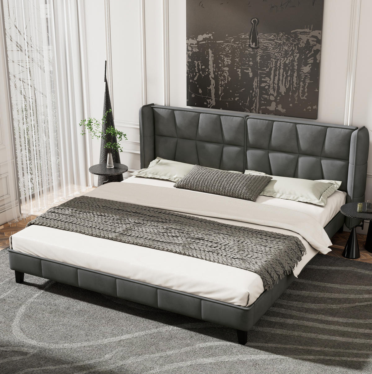 POLSTERBETT mit Kopfteil 180x200 cm Samt Grau - Grau, Metall (180/200cm) - Meubliv