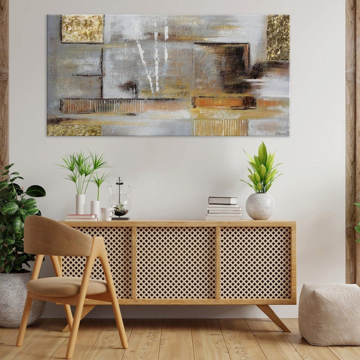 GEMÄLDE Goldene Abstraktion auf Keilrahmen 100x50 cm - Goldfarben, Holz (100/50cm) - YS-art gallery