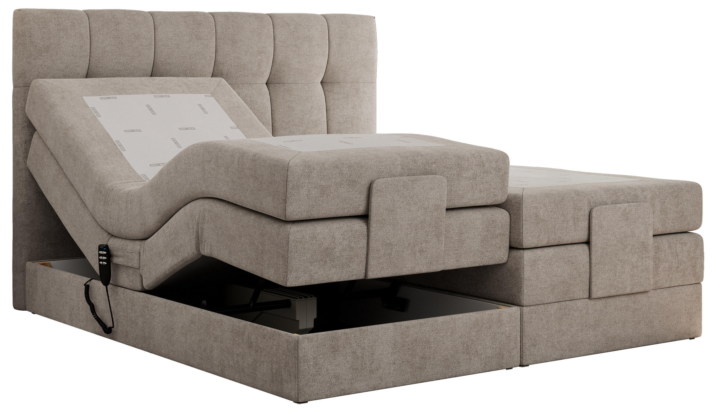 BOXBETT VITTORIA 140/200 - Beige Struktur - H3 - Beige, Holz/Textil (140/200cm) - MKS
