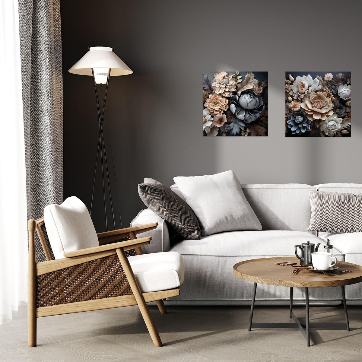 GLASBILD 30×30 cm Blumen beige grau - Beige, Glas (30/30cm) - artissimo