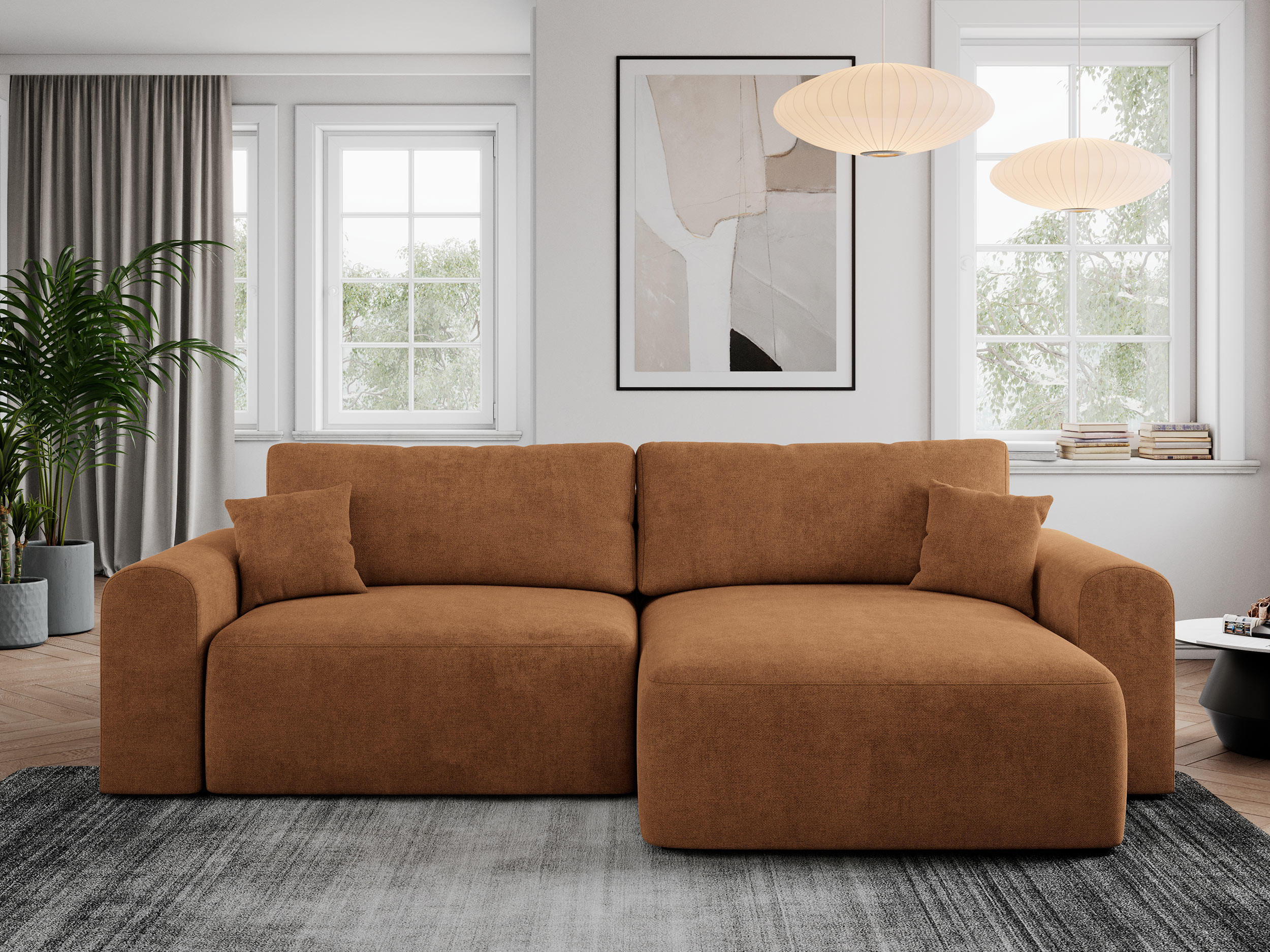 ECKSOFA NELSON Orange Struktur - Schwarz/Orange, Kunststoff/Textil (274/152cm) - MKS