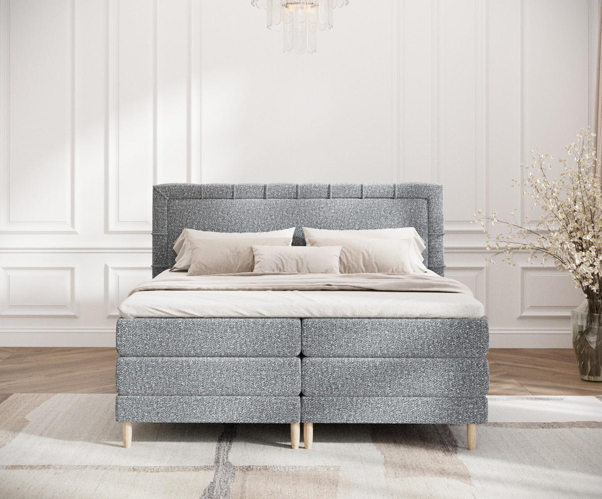 BOXSPRINGBETT Rimini Grau 180/200 cm mit Matratze und Topper - Naturfarben/Grau, Holz/Holzwerkstoff (180/200cm) - Maison de Reve