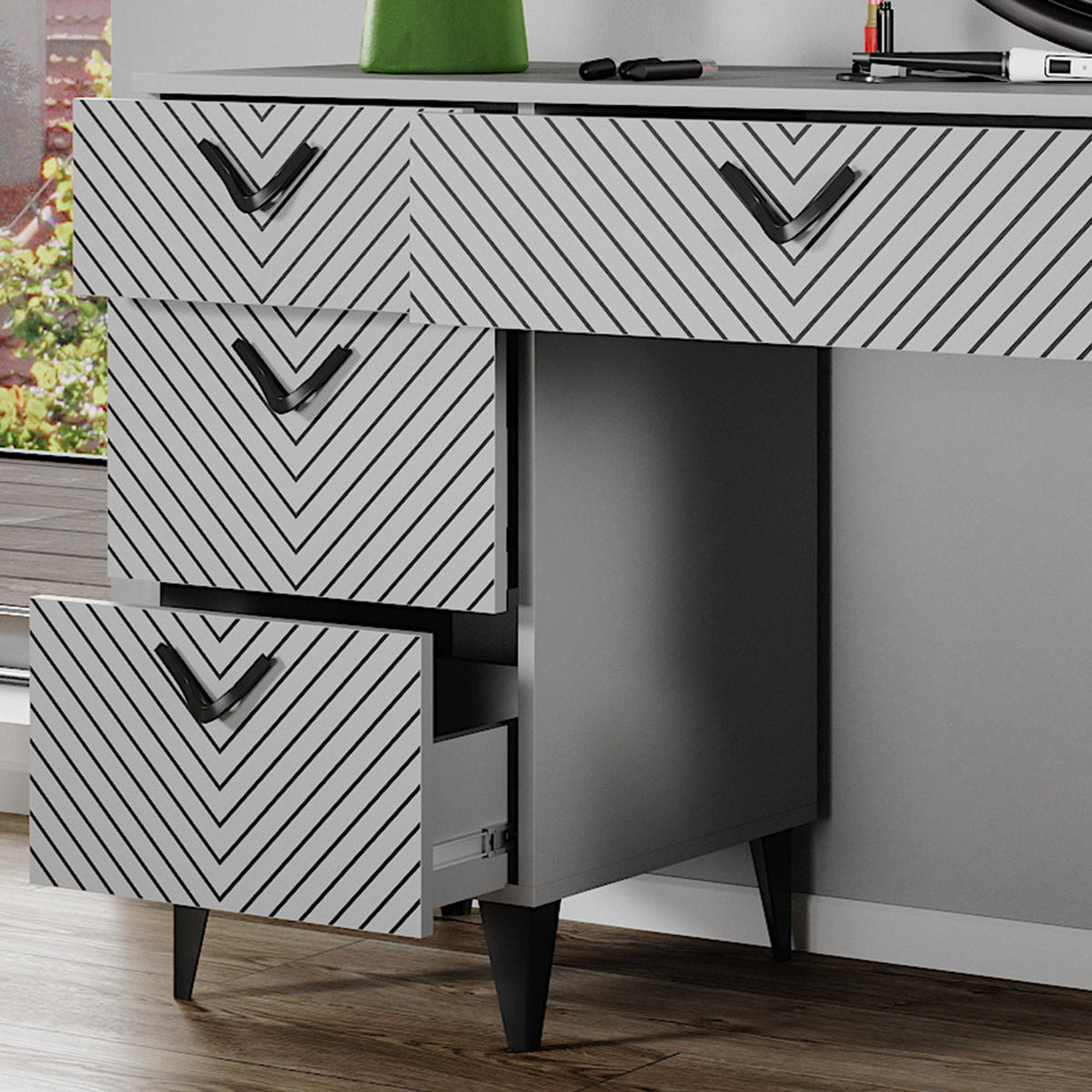 SCHMINKTISCH Anett Grau 150 cm ohne Spiegel, mit 7 Schubladen - Grau, Holzwerkstoff (45/150/78.1cm) - Vicco