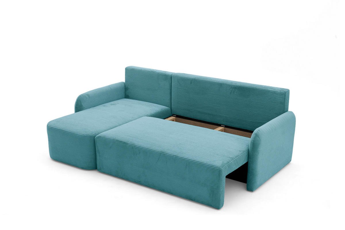 ECKSOFA CASPER L Links mit Schlaffunktion 132x198 Cord Blau - Blau/Schwarz, Holz/Kunststoff (217/145cm) - Muffo