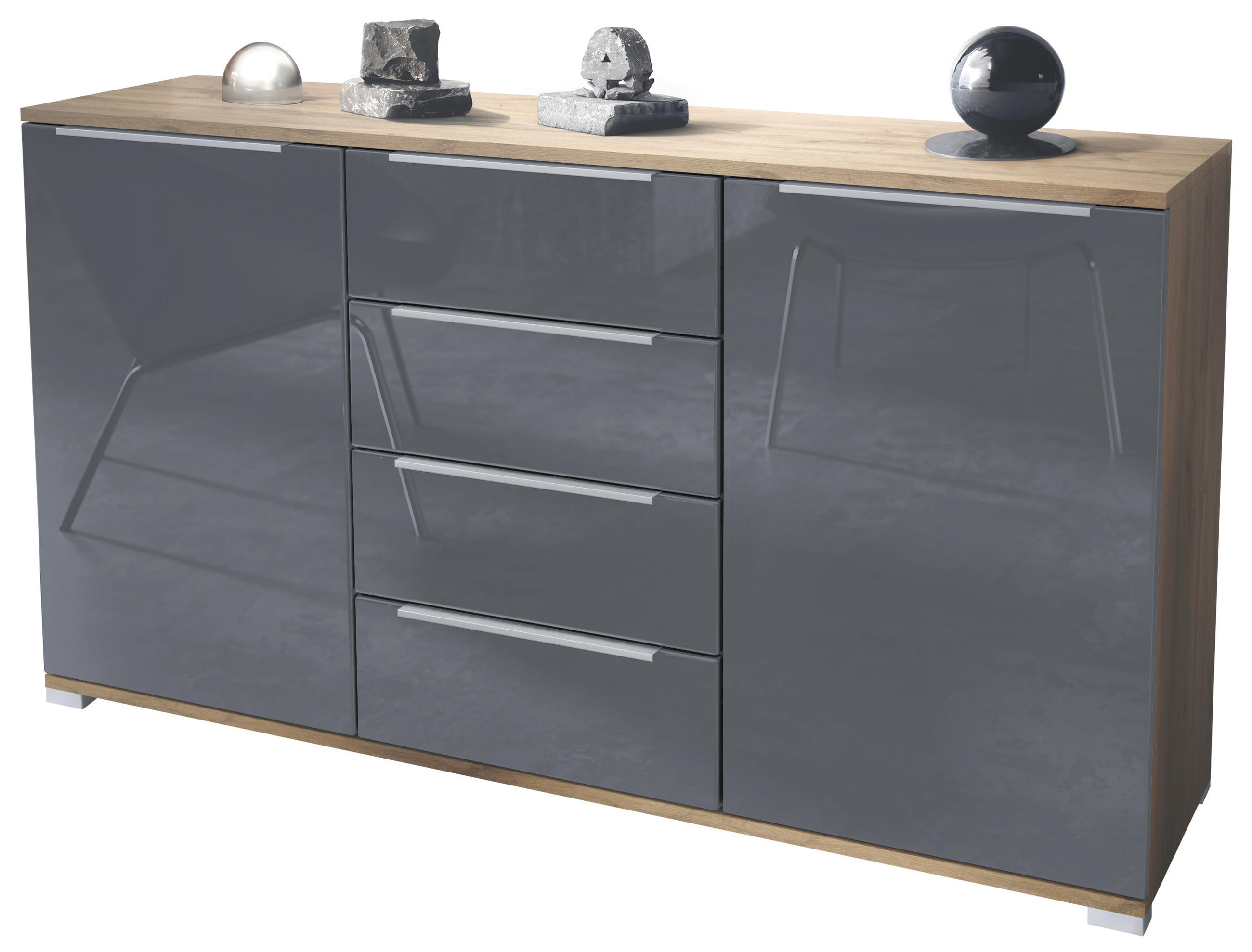 SIDEBOARD Linio Grau Hochglanz - Grau, Holzwerkstoff (138.5/75.5/35cm) - Vladon
