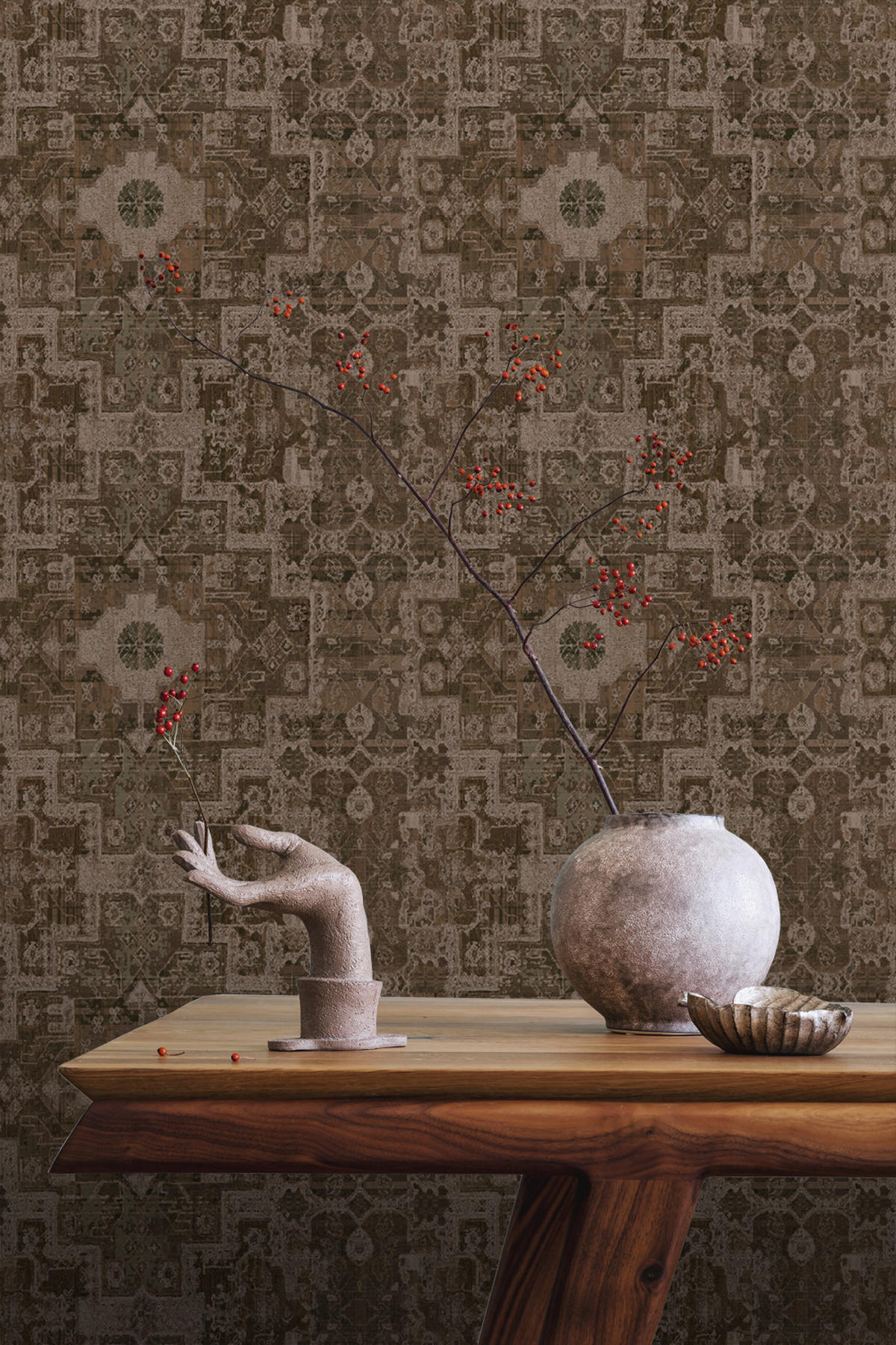 TAPETE orientalisches Kelim-Patchwork 50 x 900 cm - Braun, Papier (50/900cm) - ESTAhome
