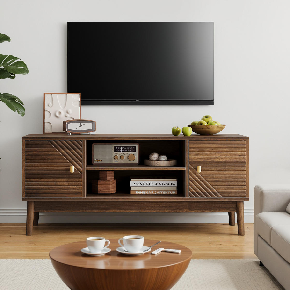 TV-ELEMENT 110/40/48 cm Walnuss mit Stauraum - Nussbaumfarben, Holz (110/48/40cm) - Oxeza