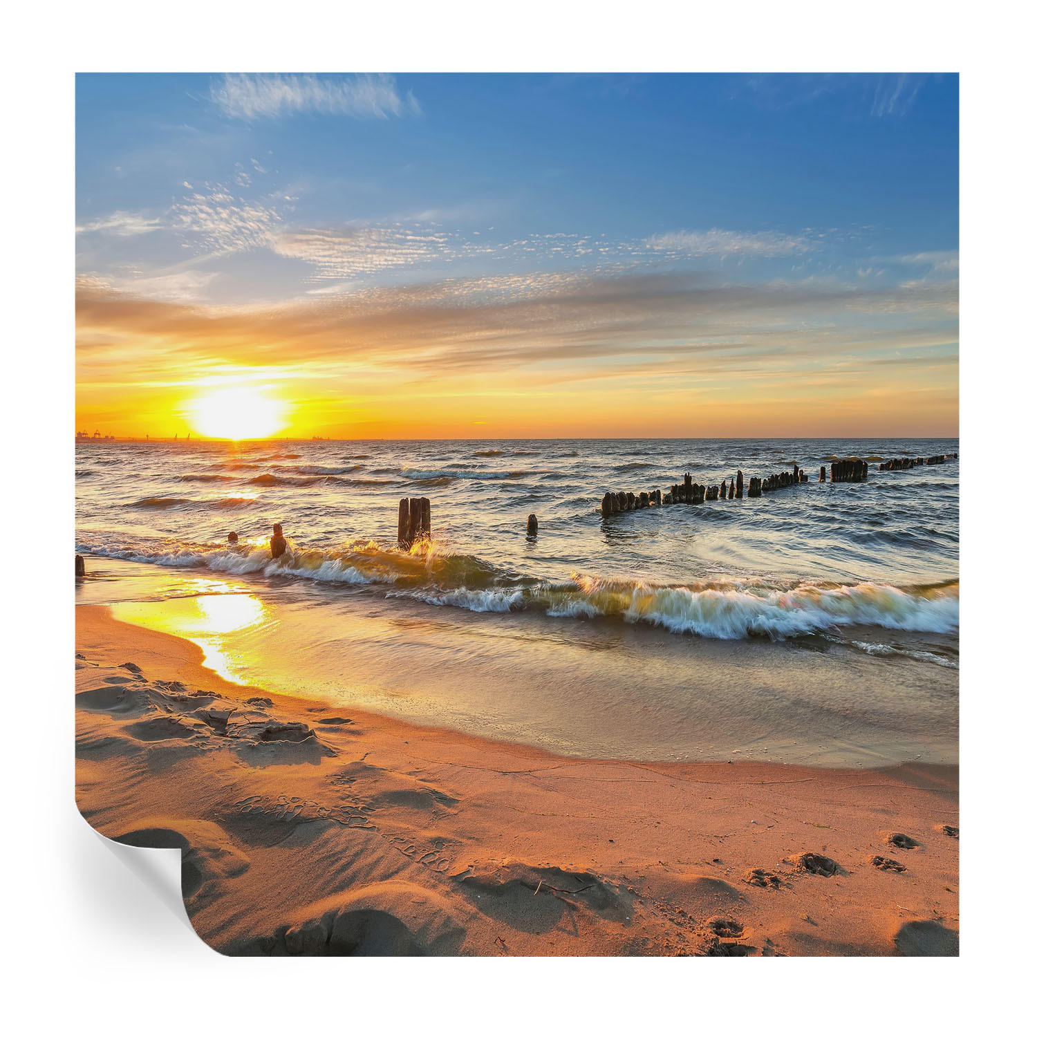 FOTOTAPETE 250x250 cm - Sonnenuntergang am Strand - Gelb, Textil (250/250cm) - Wallfluent