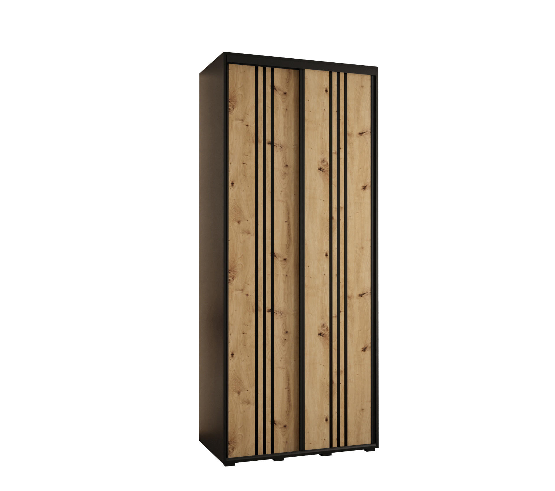 Abiks Möbel SCHWEBETÜRENSCHRANK Schwarz, Eiche Artisan, Schwarz 100cm × 45cm × 235cm