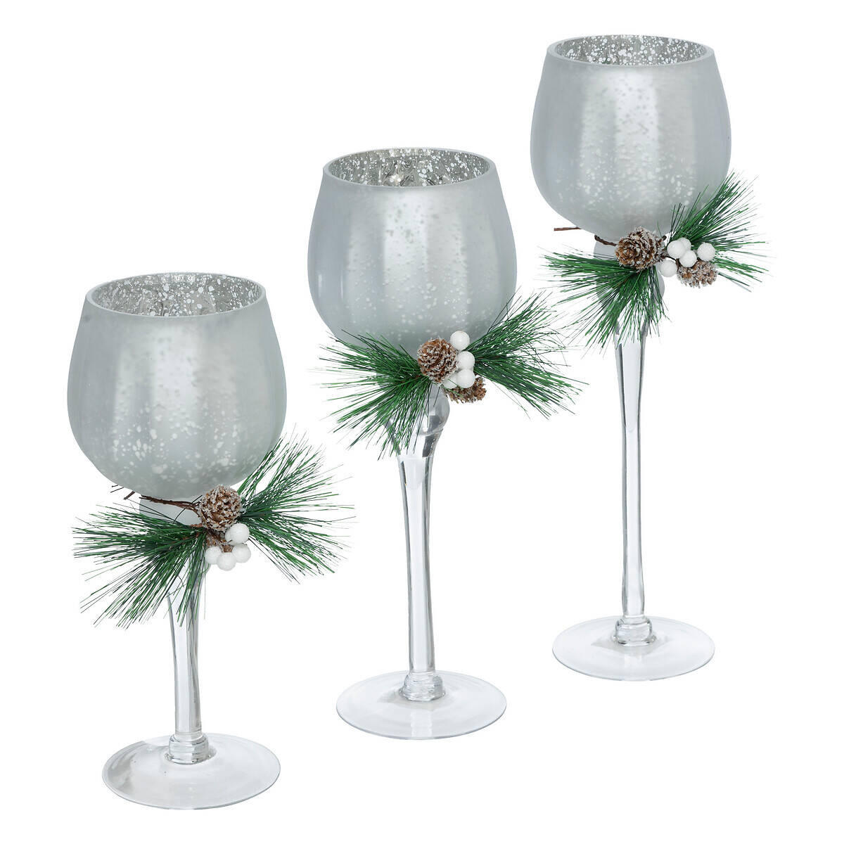 TEELICHTHALTER Glas Weihnachtszweig 3er-Set - Weiß, Glas (13/40cm) - Atmosphera Createur d´interieur