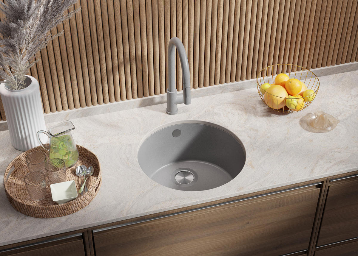 UNTERBAUSPÜLE GRANIT Valletta, 2-er set Grau 46/46 cm 1 Becken + Ablauf-Set ab 50er Unterschrank - Grau, Kunststoff (46/20/46cm) - Primagran