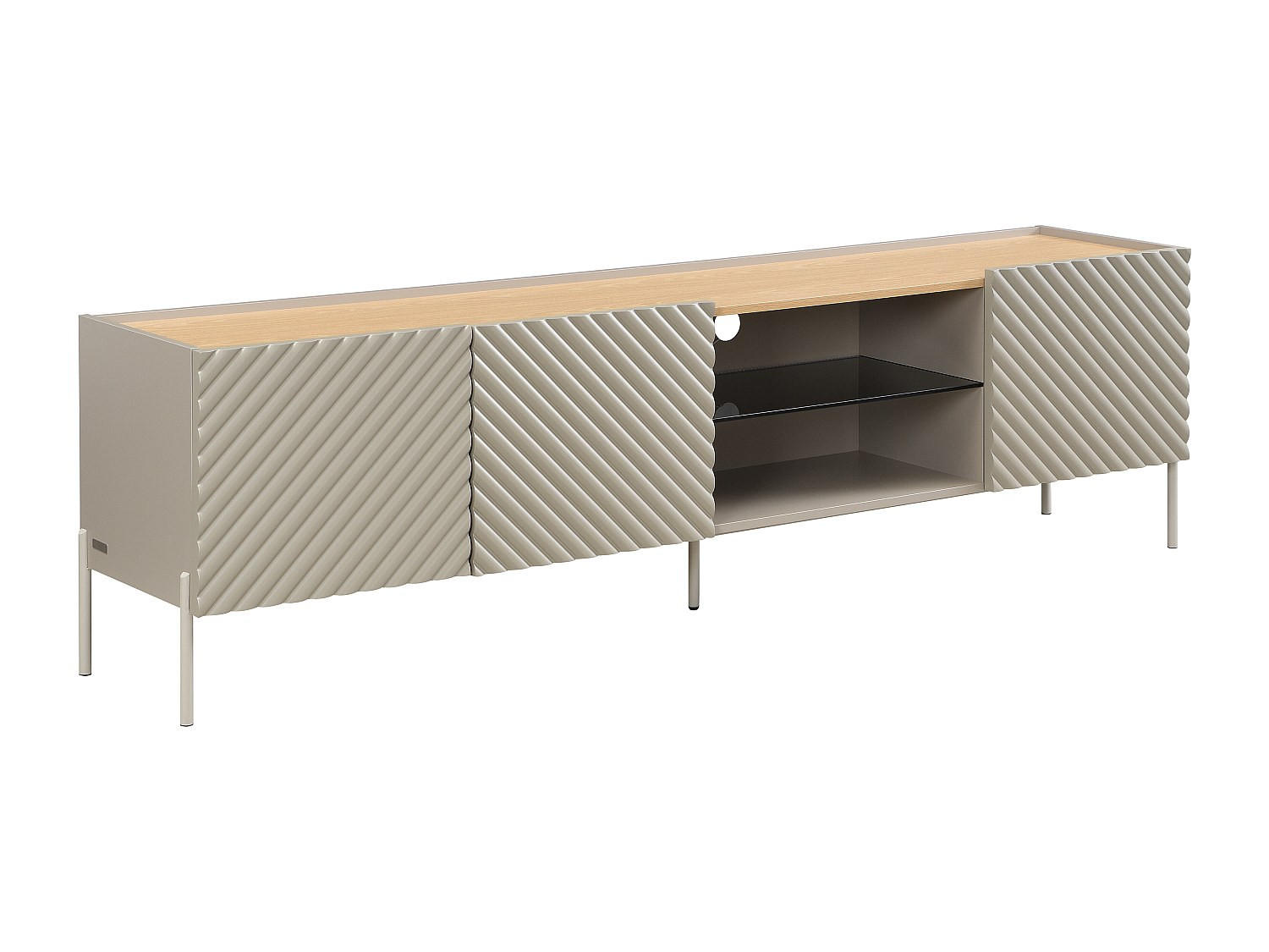 TV-BOARD - 200 cm x 40 cm - Glas, Holz, Platte - Beige, Naturfarben Hell - TASIBA - Beige/Naturfarben, Glas/Holz (200/57/40cm) - Vente-Unique