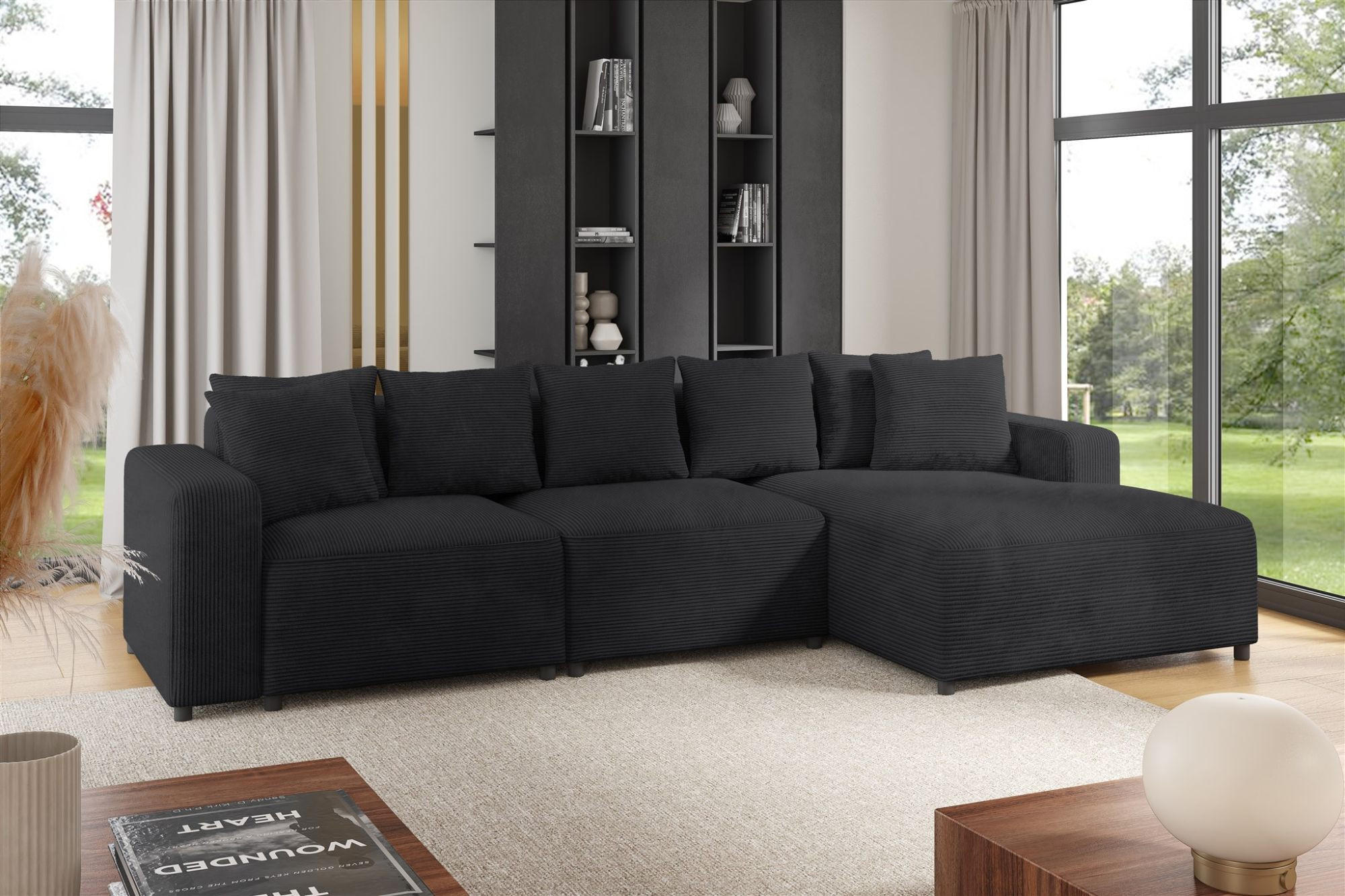ECKSOFA Megan In Poso - Anthrazit, Holzwerkstoff/Textil (331/165cm) - Fun Möbel